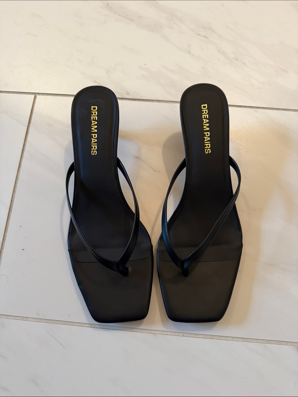 Dream Pairs Black Square-Toe Slide Heels
